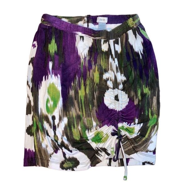 Cache Size XS Green Purple White Ruched Bodycon Mini Skirt - Picture 1 of 4